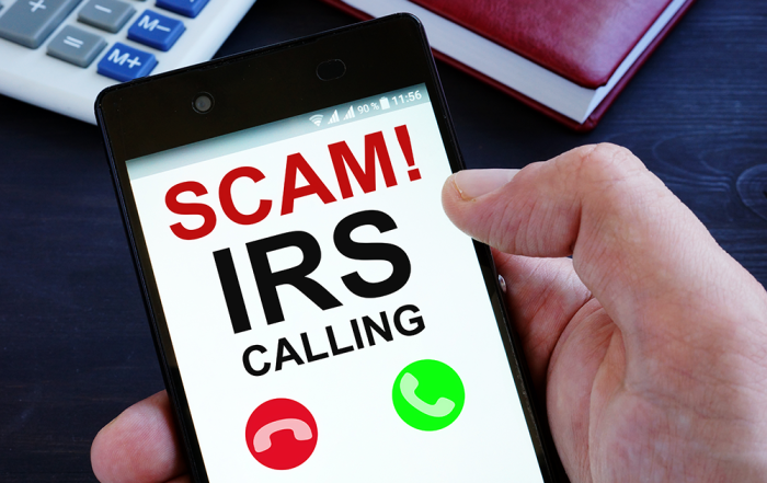 Phone showing IRS scam image