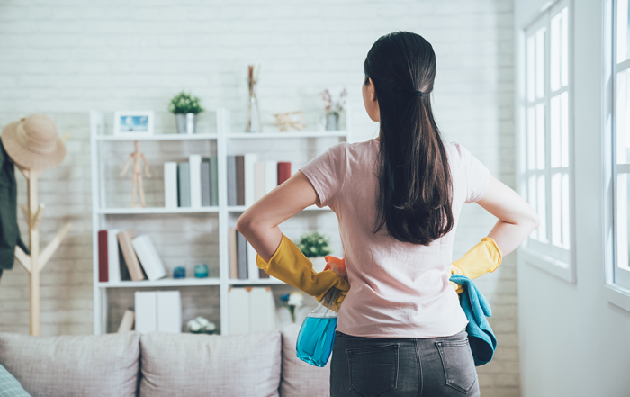 Woman doing spring cleaning