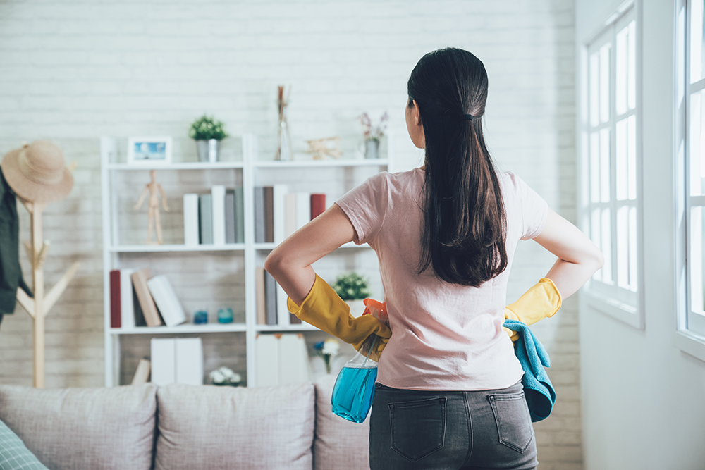 Woman doing spring cleaning